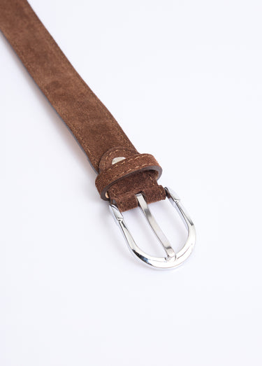 Ceinture fine cuir suédé boucle arrondie Marron