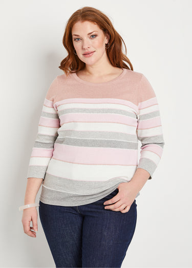Pull maille jacquard fantaisie Rayé rose