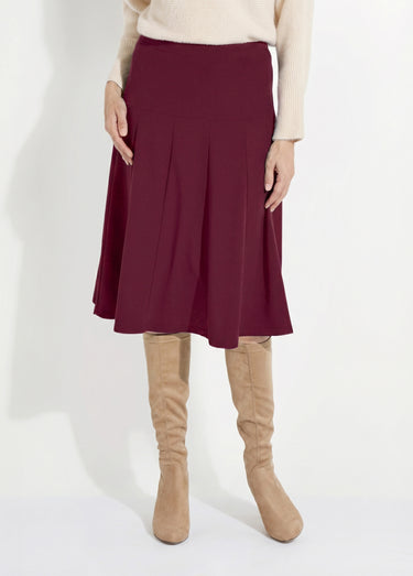 Jupe évasée mi longue unie taille élastiquée Bordeaux