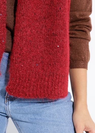 Echarpe chaud maille brillante à sequins Bordeaux