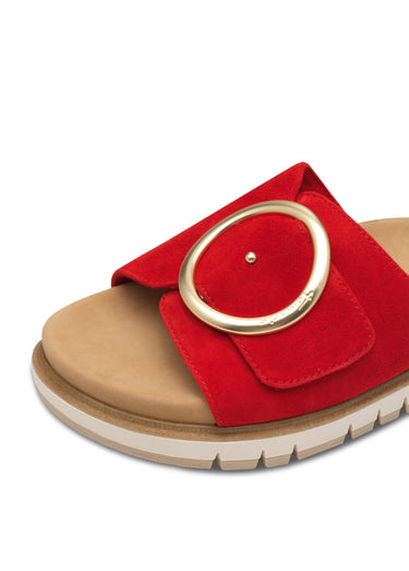 Mules bride cuir velours avec boucle métal Rouge