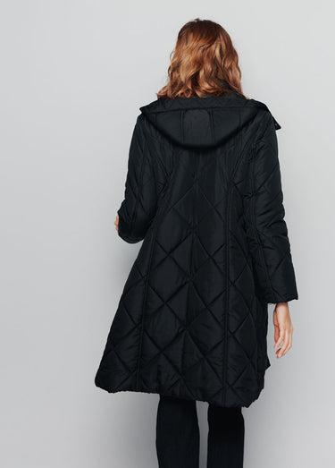 Manteau hiver long matelassé à capuche Noir