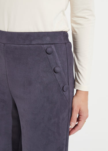 Pantalon droit ceinture élastiquée tissu suédé Marine