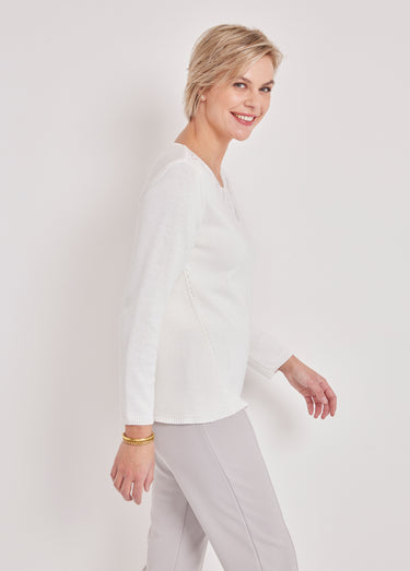 Pull manches longues mailles fantaisie Blanc