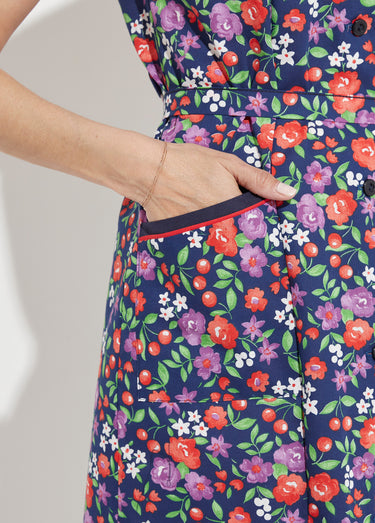 Tablier sans manches boutonné imprimé fleuri Marine