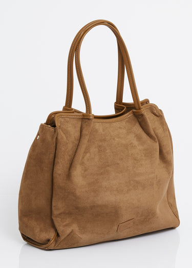 Sac shopping en suédine et simili cuir Ocre / Sauge
