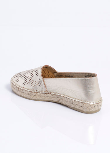 Espadrilles plates cuir perforé semelles corde Dore