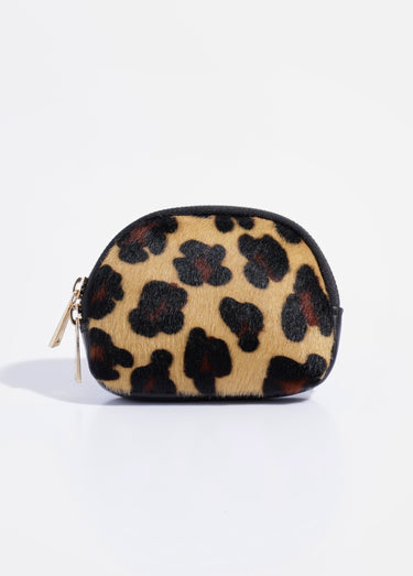Porte-monnaie demi-lune en cuir, léopard Camel