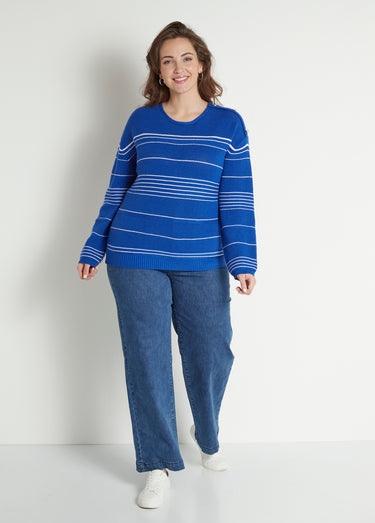 Pull marinière col rond Bleu Dur/Blanc