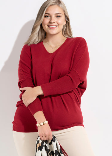 Pull maille fine jauge épaules descendues Rouge