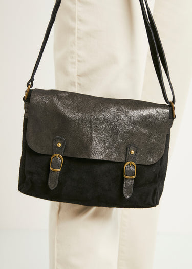 Sac bandoulière besace cuir façon daim Noir