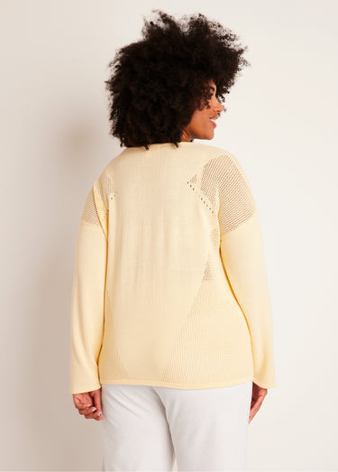 Pull fin ajouré manches longues Vanille