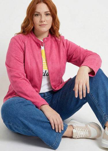 Veste courte suédine style perfecto Fuchsia