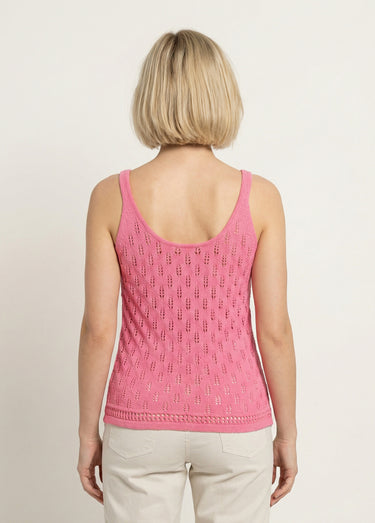 Pull débardeur court ajouré uni coton Rose