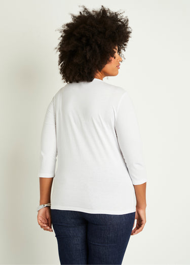 T-shirt court brodé manches 3/4 Blanc