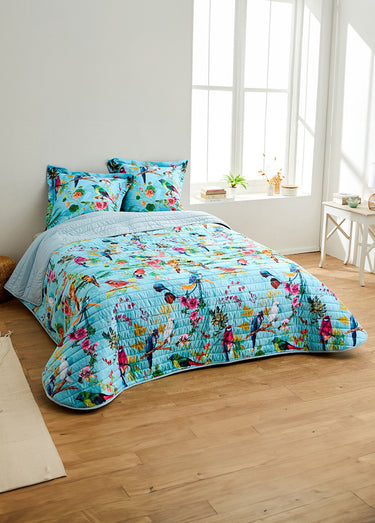 Couvre-lit microfibre matelassé imprimé Imprime/Bleu