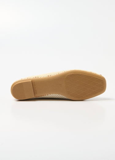 Ballerines ouvertes textile brodé talon plat Beige
