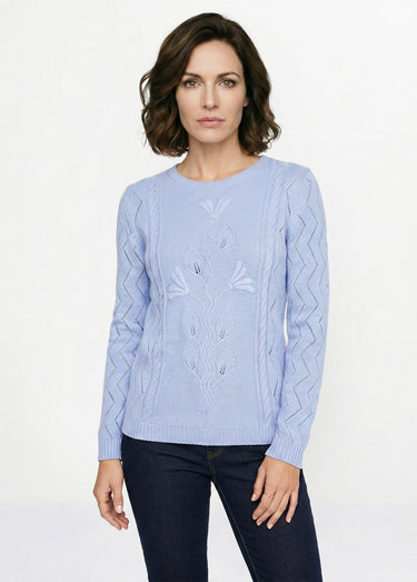 Pull court ajouré torsades Bleu