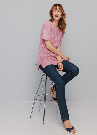 Pull-tunique long col V Rose