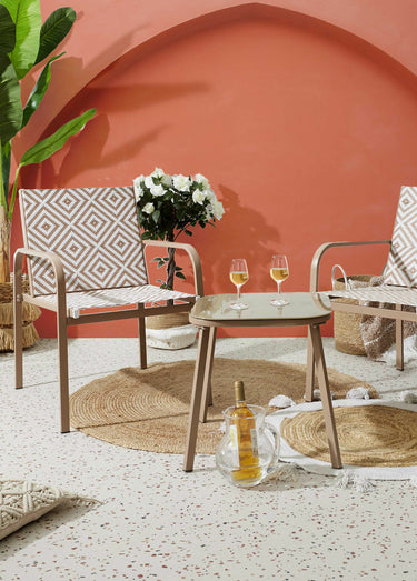 Salon de jardin tressé, 3 pièces Beige