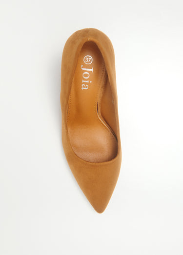 Escarpin talon haut large, finition daim Camel
