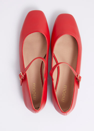 Ballerines babies plates avec bout carré Rouge