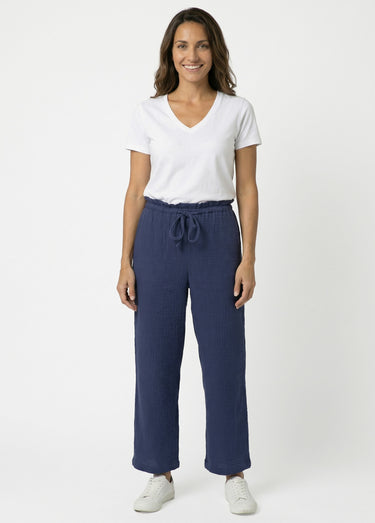 Pantalon large tendance, gaze de coton Marine