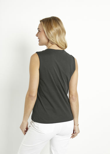 Débardeur uni court brodé sequins Noir
