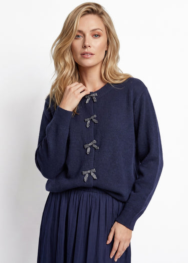 Gilet avec détails nœud perles de rocaille Marine