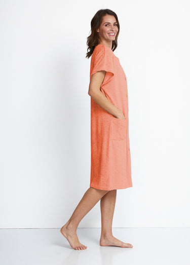 Peignoir boutonné éponge jacquard Corail