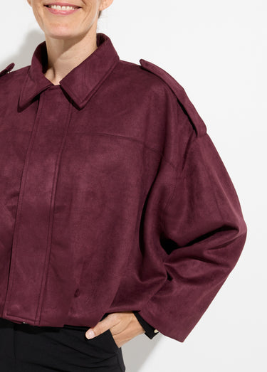 Veste oversize suédine, taille resserrée Prune