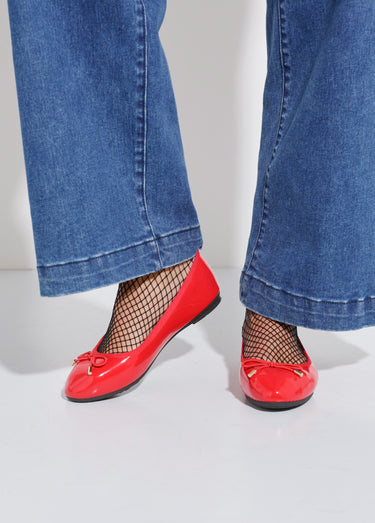 Ballerines plates vernies petit nœud Vernis Rouge