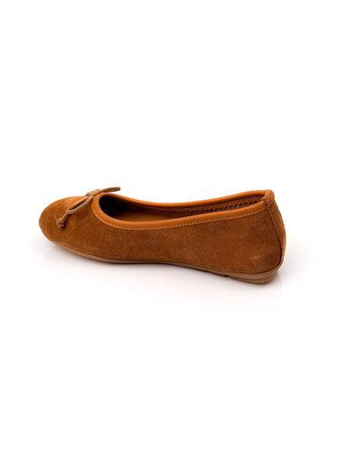 Ballerines plates élégantes, cuir nubuck Camel