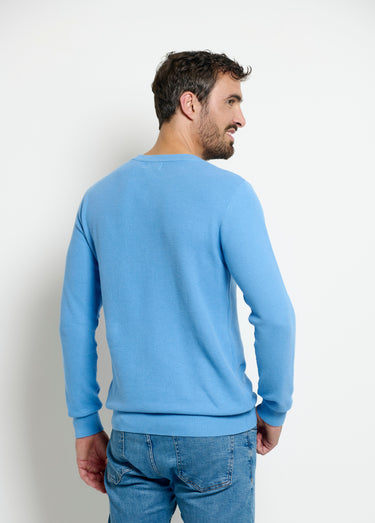 Pull col rond maille piquée fantaisie Bleu