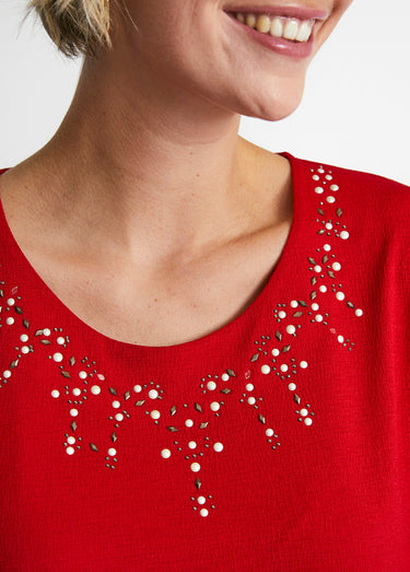 Tee-shirt bi-matière manches 3/4 papillon Rouge