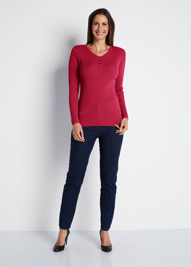 Pull encolure tunisienne avec laine mérinos Framboise