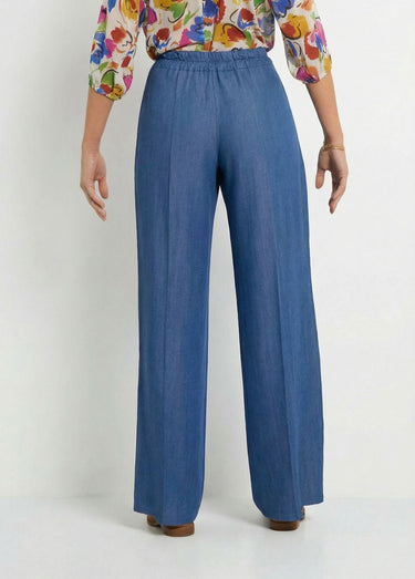 Pantalon large en lyocell ceinture élastiquée Bleu