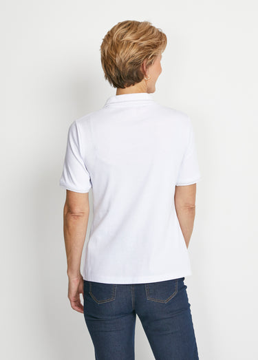 Tee-shirt col polo court maille Blanc