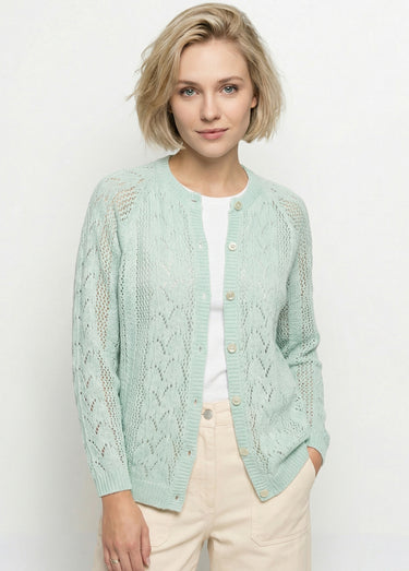 Gilet boutonné ajouré avec laine et cachemire Vert