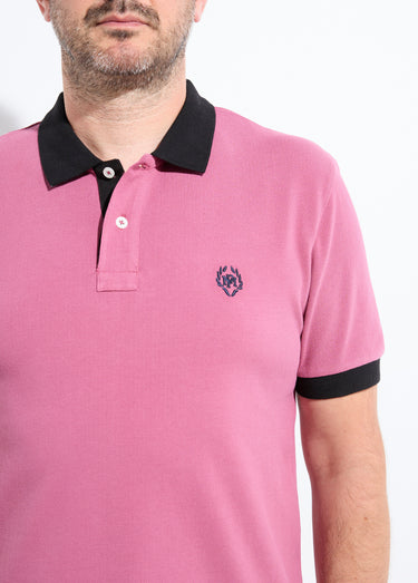 Polo homme col et manches contrastés Rose Fonce