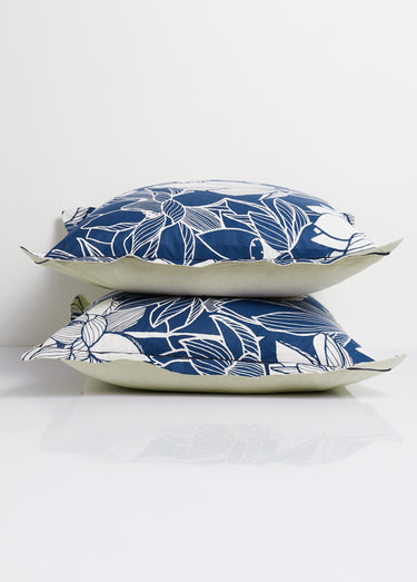 Parure housse de couette coton, lotus Bleu