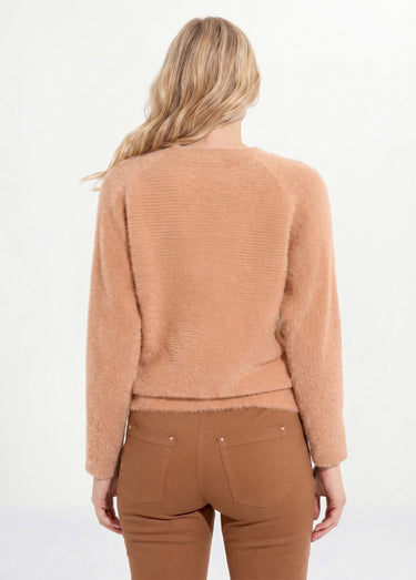Pull côtelé col rond sans emmanchures boîte Camel
