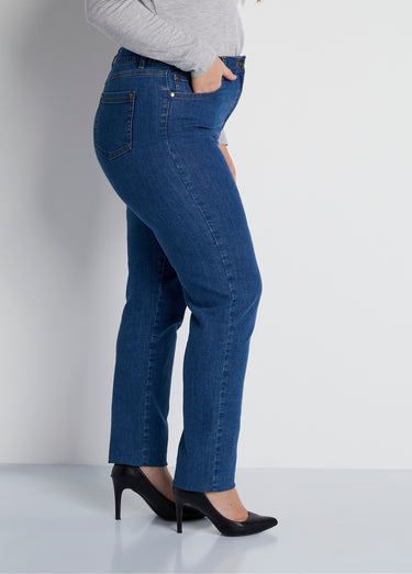 Jean 5 poches ceinture extensible coton stretch Bleu