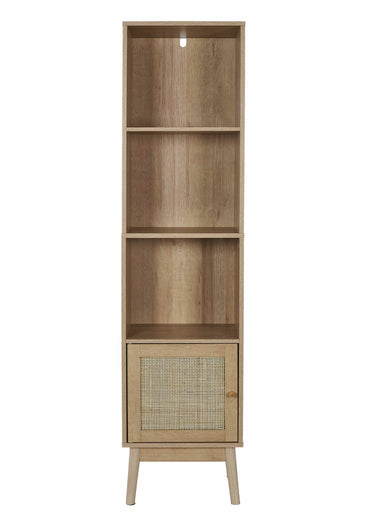 Meuble colonne sur pieds bois et cannage Marron