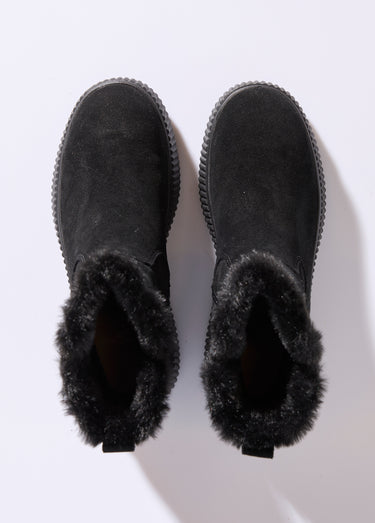 Boots en cuir fourrées, semelle épaisse Noir