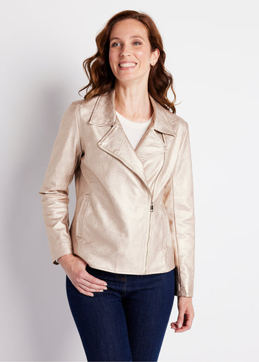 Blouson zippé tissu enduit brillant Beige Irise