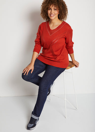 Pull bijou maille filet strass col V Epice