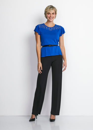 T-shirt manches courtes dentelle Bleu
