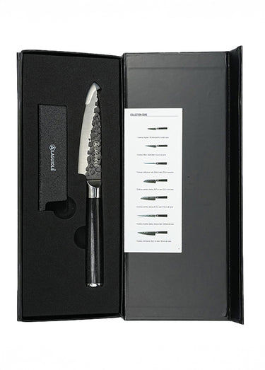 Couteau à légumes lame martelée + étui, Sen Noir