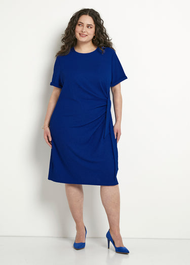 Robe courte unie drapée effet cache-ventre Bleu